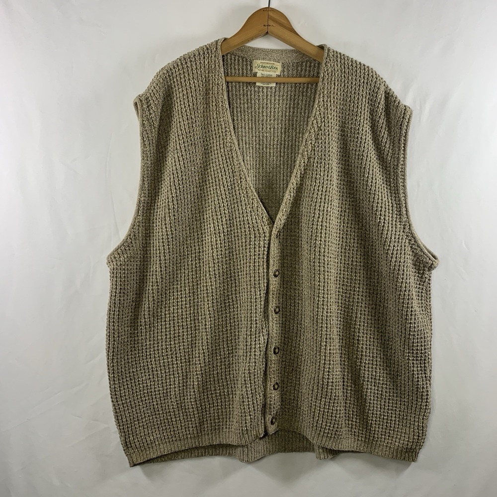 VTG 90s Grandpa Waffle Knit Cardigan Sweater Vest Size XXL Tall Academia USA